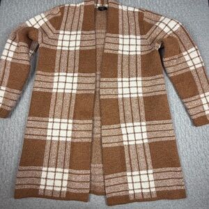 Talbots Petite Rust and Cream Plaid Open Cardigan SP